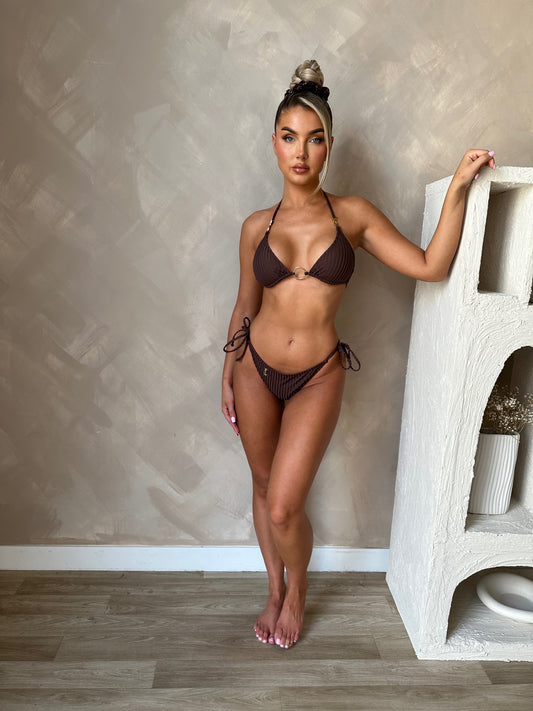 YVL Brown Ribbed Bikini