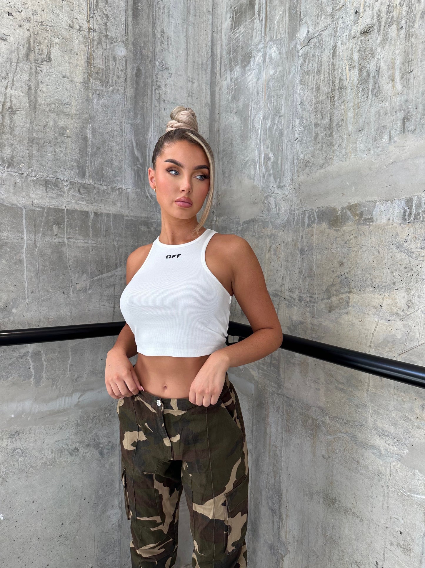OW Blue & Beige Crop Top
