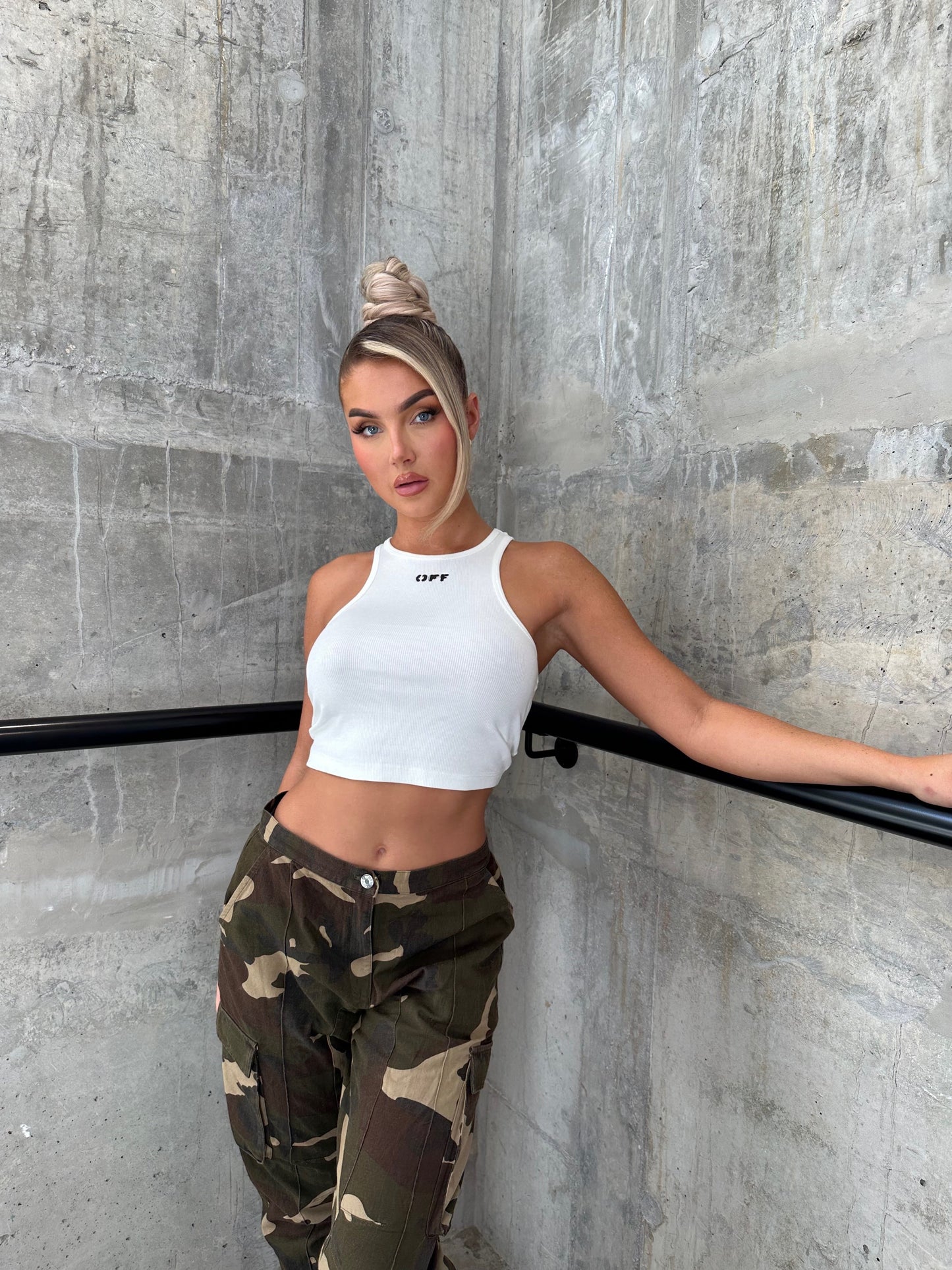OW Blue & Beige Crop Top