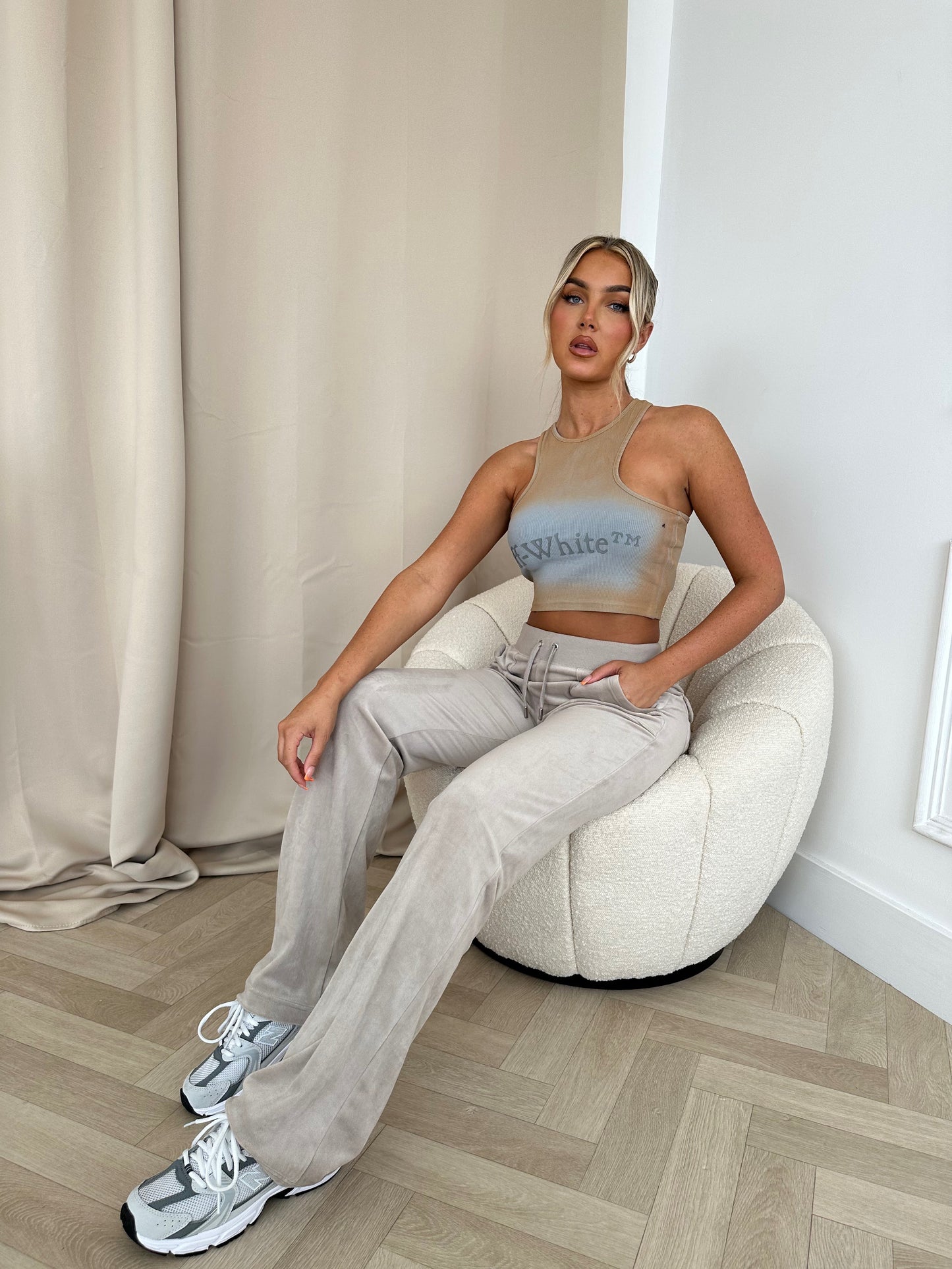 OW Blue & Beige Crop Top