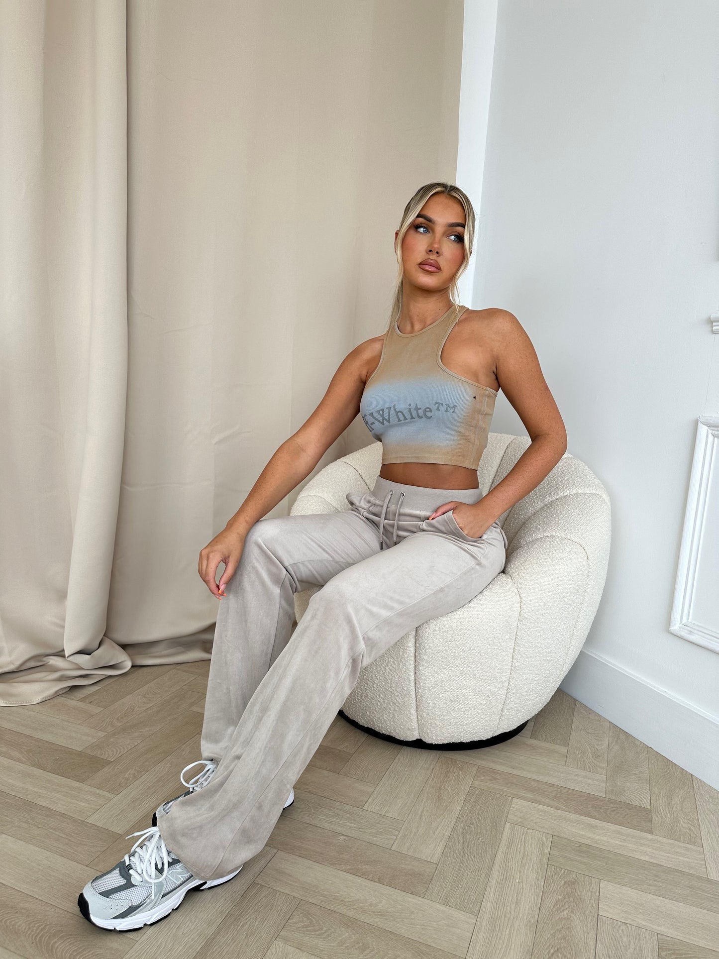 OW Blue & Beige Crop Top